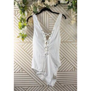 Ashley Graham Swimsuit One Piece White Lace Up Size 12